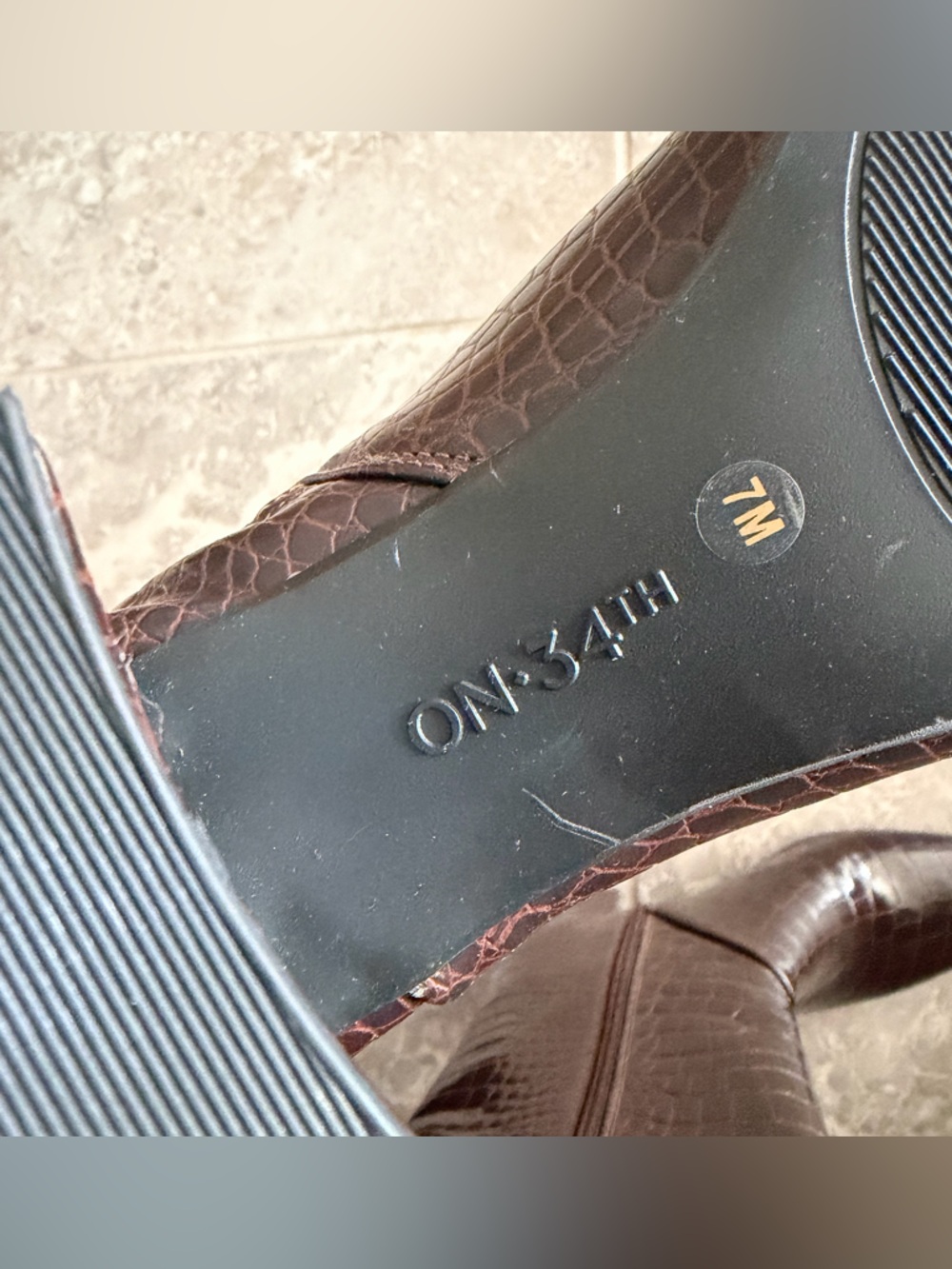 On 34th Millerr Square-Toe Knee High Boots Croc-Embossed in Mahogany Size 7, NEW - Picture 4 of 8